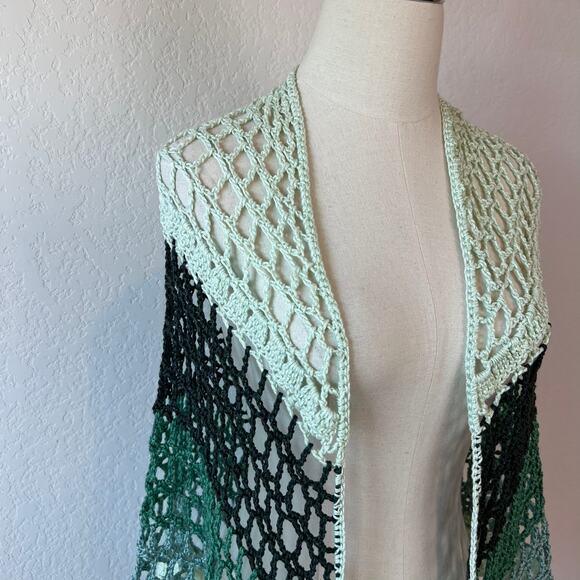 Handmade Crochet Knit Shawl Cottagecore Fairycore Blue Green Granny - Picture 5 of 10